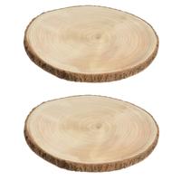 Kaarsenbord/decoratie dienblad - 2x - houten boomschijf - 20 x 3 cm - rond Kaarsenbord/decoratie dienblad - 2x - houten boomschijf - 20 x 3 cm - rond