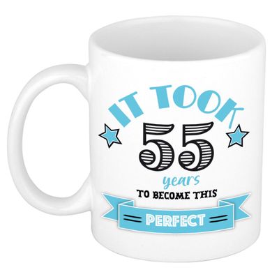 Verjaardag cadeau mok 55 jaar - blauw - grappig - 300 ml - keramiek