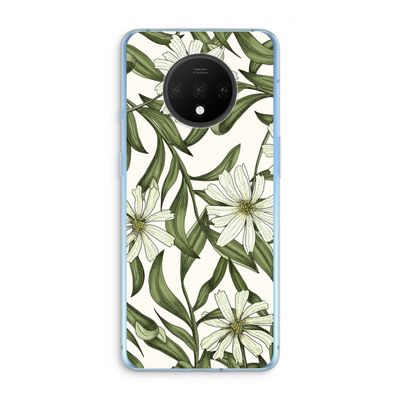 Wit bloemenpatroon: OnePlus 7T Transparant Hoesje