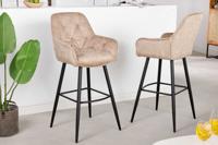 Design barkruk MILANO champagne fluwelen barstoel met Chesterfield quilting - 41958