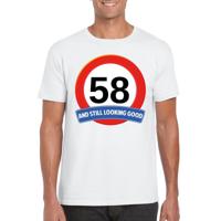 58 jaar and still looking good - t-shirt verkeersbord print - wit - heren - verjaardag
