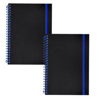Notitieboekje Bilbo - 2x - A5 formaat - zwart / blauw - 14 x 21 cm ? flexibele kaft ? lijntjes schri
