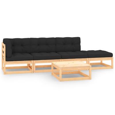 5-delige Loungeset met kussens massief grenenhout