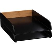 Kantoor postbakje/brievenbak - 2x - A4 formaat - stapelbaar - zwart - bamboe hout