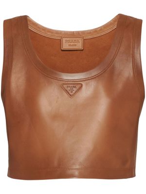 Prada haut crop en cuir nappa - Marron