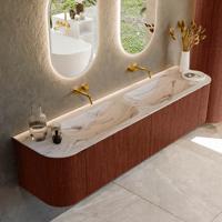 Badmeubel Mondiaz Kurve-Dlux | 190 cm | Meubelkleur Ruby | Wastafelkleur Nata | Solid surface | Wasbak beide zijden spoelbak | Zonder kraangat(en)
