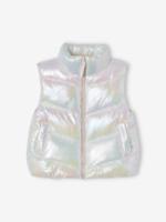 Mouwloos donsjack met parelglanseffect voor meisjes ecru - thumbnail