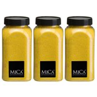 Mica Decorations decoratie zand - 3x - 650ml - geel - hobby zandkorrels - sierzand