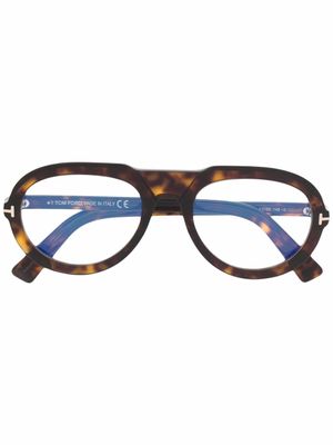 TOM FORD Eyewear lunettes de soleil pilote à effet écaille de tortue - Marron