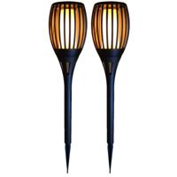 Tuinfakkel Solar - Set van 8x stuks - met vlameffect - prikspot - 78 cm - warm wit licht - tuinlamp