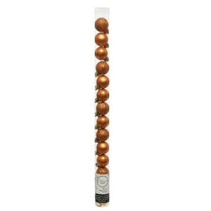 Mini kerstballen - 14x st - cognac bruin - D3 cm - kunststof - kerstversiering