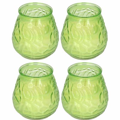 Windlicht geurkaars - 4x - groen glas - 48 branduren - citrusgeur