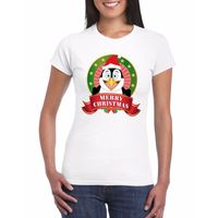 Pinguin Kerst t-shirt wit Merry Christmas voor dames - thumbnail