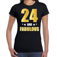 24 and fabulous verjaardag cadeau t-shirt / shirt goud 24 jaar zwart voor dames - thumbnail