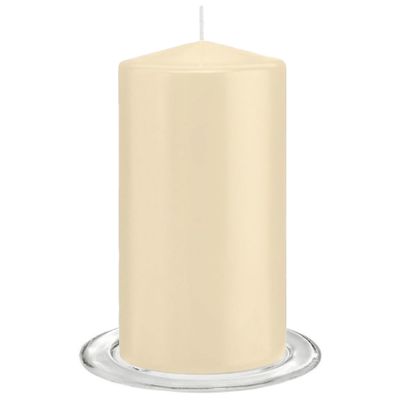 Trend Candles - Stompkaarsen met glazen onderzetters set van 2x stuks - creme wit 8 x 15 cm
