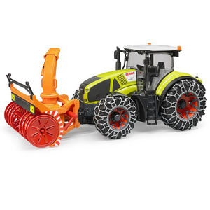Bruder Claas Axion 950 met sneeuwkettingen en sneeuwblazer 1:16
