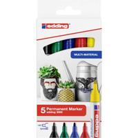 Edding 3000 4-3000-5 Permanent marker Zwart, Blauw, Rood, Groen, Geel Watervast: Ja
