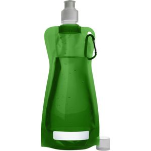 Waterfles/drinkfles opvouwbaar - groen - kunststof - 420 ml - schroefdop - karabijnhaak