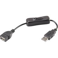 Renkforce USB-kabel USB 2.0 USB-A stekker, USB-A bus 0.25 m Zwart Incl. aan/uitschakelaar, Vergulde steekcontacten RF-3322982