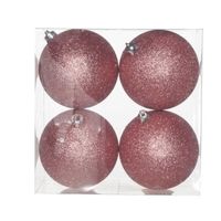 4x Roze glitter kerstballen 10 cm kunststof - thumbnail