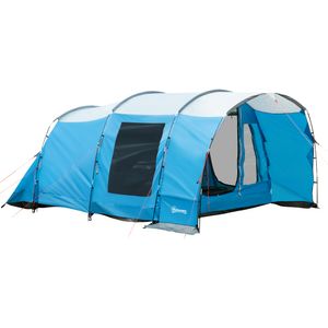 Outsunny Campingtent voor 5 personen, 2 kamers, verwijderbaar tussenschot, weerbestendig, incl. transporttas, blauw+zwart
