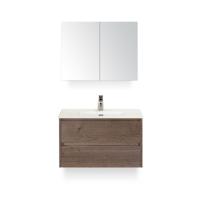 Dante Badmeubelset 80 cm - Tabacco - Keramische Wastafel Wit Cover - met Spiegelkast