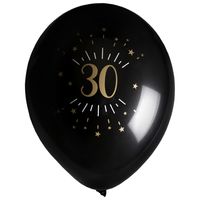 Verjaardag leeftijd ballonnen 30 jaar - 8x - zwart/goud - 23 cm - Feestartikelen/versieringen