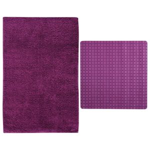 MSV Douche anti-slip mat en droogloop mat - Napoli badkamer set - rubber/polyester - paars - Badmatjes