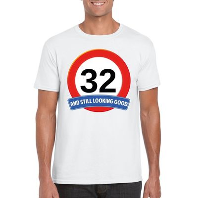 Verkeersbord 32 jaar t-shirt wit heren Verkeersbord 32 jaar t-shirt wit heren