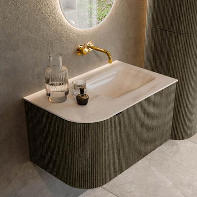 Badmeubel Mondiaz Kurve-Dlux | 75 cm | Meubelkleur Shadow | Wastafelkleur Meli | Solid surface | Wasbak rechter zijde spoelbak | Zonder kraangat(en)