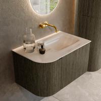 Badmeubel Mondiaz Kurve-Dlux | 75 cm | Meubelkleur Shadow | Wastafelkleur Meli | Solid surface | Wasbak rechter zijde spoelbak | Zonder kraangat(en)