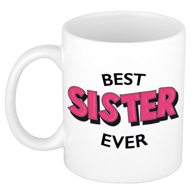 Best sister ever cadeau mok / beker wit met roze cartoon letters 300 ml Best sister ever cadeau mok / beker wit met roze cartoon letters 300 ml