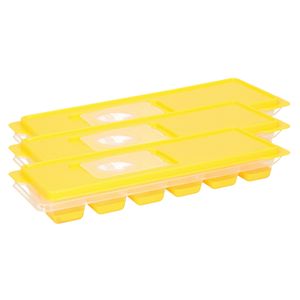 Set van 3x stuks trays met ijsklontjes/ijsblokjes vormpjes 12 vakjes kunststof rood met afsluitdekse