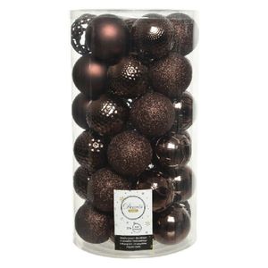 37x stuks kunststof kerstballen donkerbruin 6 cm inclusief kerstbalhaakjes