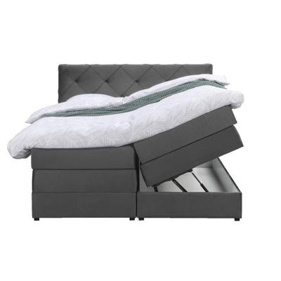 Leen Bakker - Boxspring Met Opbergruimte Liv Geruit - 140x200 Cm - Stof/Velvet - Grijs