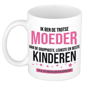 Cadeau mok / beker wit ik ben de trotse moeder van de grappigste, leukste en beste kinderen 300 ml   -