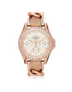 Fossil Dames Riley multifunctioneel Rosegoudkleurig roestvrijstalen horloge ES3466