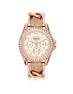 Fossil Dames Riley multifunctioneel Rosegoudkleurig roestvrijstalen horloge ES3466