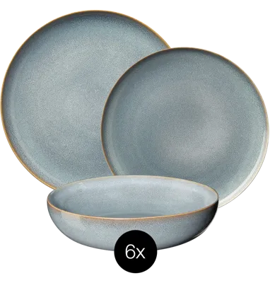 ASA Selection Serviesset Saisons - Denim - 18 delig / 6 personen - 6 dinerborden, 6 ontbijtborden en 6 kommen