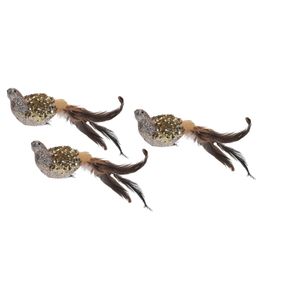 3x Gouden decoratie vogeltjes/vogels op clip 25 cm