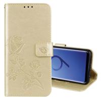 Voor Galaxy S9 Rose reliëf horizontale Flip milieu PU lederen draagtas met houder & kaartsleuven & portemonnee (goud)