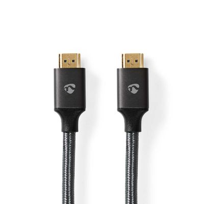 Nedis CVTB34000GY20 High Speed ??hdmi™-kabel Met Ethernet Hdmi™ Connector Hdmi™ Connector 4k@60hz Arc 18 Gbps 2.00 M Rond Katoen Grijs / Gun Metal Grijs Cover Window Box