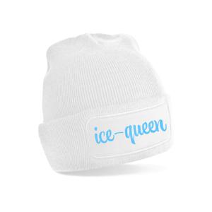 Wintersport muts voor volwassenen - Ice Queen - wit - blauwe glitters - one size - Apres ski beani