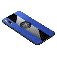 Voor Huawei Honor 9X XINLI stiksels doek Textue schokbestendig TPU beschermhoes met ring houder (blauw)