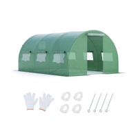 Kweekkas 4 x 3 x 2m | 12m² Foliekas met Metalen Frame Kweekhuis met 6 Oprolbare Netvensters Groen