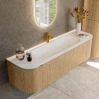 Badmeubel Mondiaz Kurve-Dlux | 160 cm | Meubelkleur Oak | Wastafelkleur Opalo | Solid surface | Midden spoelbak | 1 kraangat