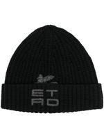 ETRO bonnet nervuré à logo brodé - Noir - thumbnail