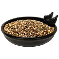 Mega Collection Vogelbad/voederschaal - zwart - keramiek - 30 x 11 cm - drinkschaal voor vogels