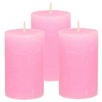 Atmosphera Stompkaars - 3x - roze - 5 x 8 cm - klein rustiek model - cilinderkaars - kaars
