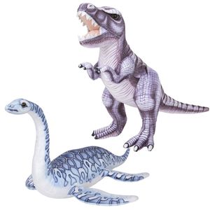 Speelgoed set van 2x pluche dino knuffels T-Rex en Plesiosaurus van 30 cm